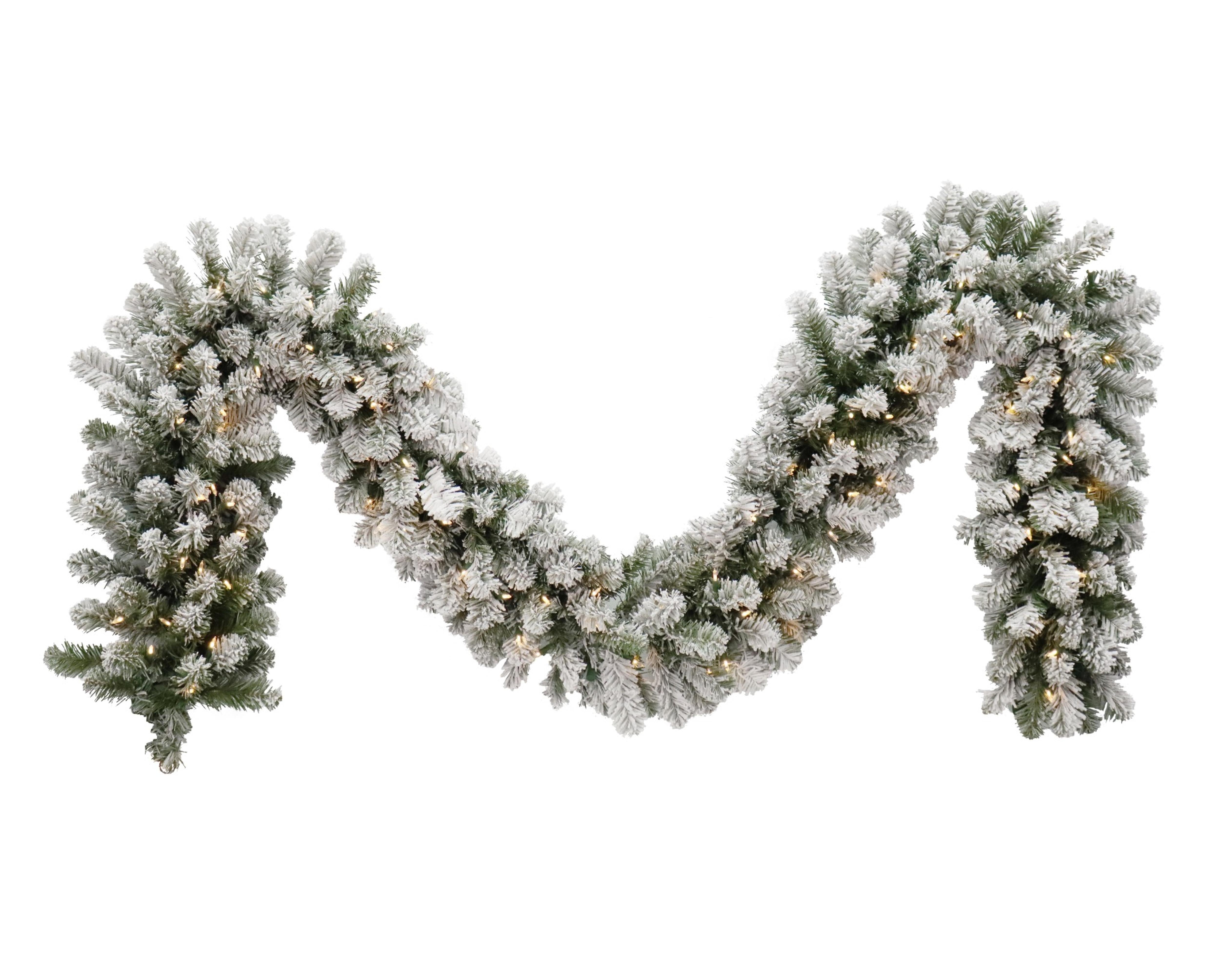 Puleo International 9ft X 12" Pre-Lit Dakota Fir Flocked Garland with  Warm White LED lights